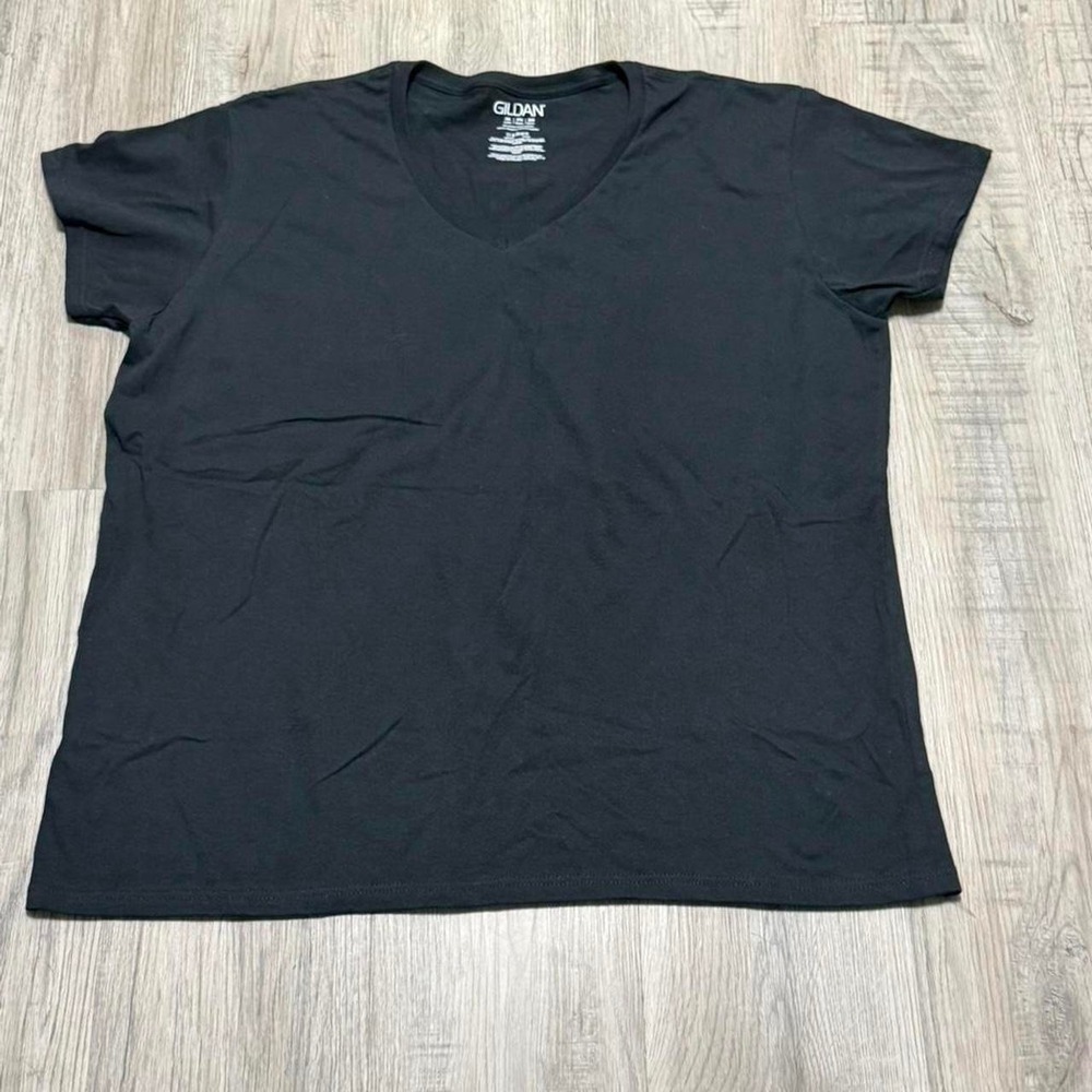 Gildan V-Neck T-Shirt Women Size XXL Black Cotton Short Sleeve Tee